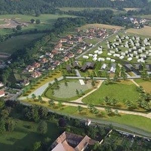 Letecký pohled s vizualizací plánovaného parku